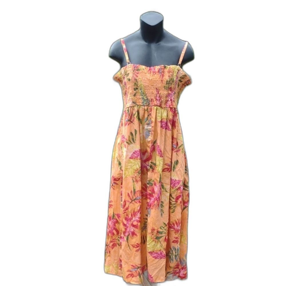 Maurices Orange Yellow Floral Smocked Peplum Midi Dress Size XXL
